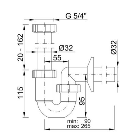 Styron 638-32 Csőszifon leeresztőszelep nélkül 5/4" D32