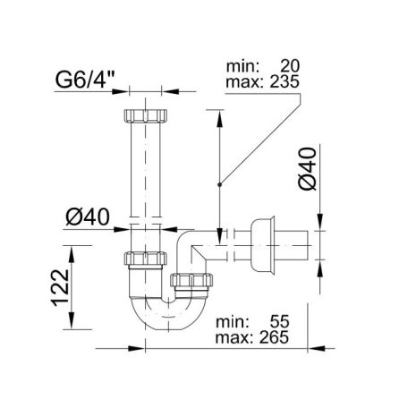 Styron 638-3 mosogató csőszifon 1 medencés leeresztőszelep nélkül 6/4" D40