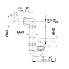   Styron 641-2 csőszifon helytakarékos mosdó/mosogatóhoz leeresztőszelep nélkül 5/4" és 6/4" D40