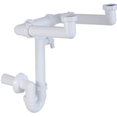   Styron 642 helytakarékos csőszifon kétmedencés mosógépcsatlakozóval leeresztőszelep nélkül 6/4" D40