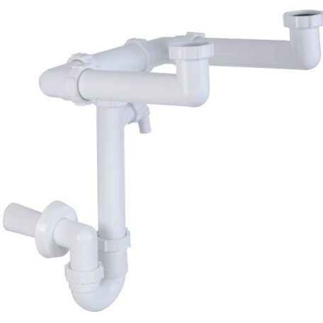 Styron 642 helytakarékos csőszifon kétmedencés mosógépcsatlakozóval leeresztőszelep nélkül 6/4" D40