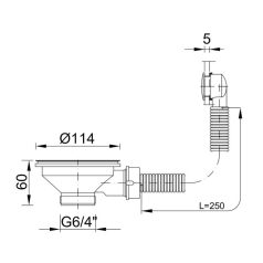   Styron 656 Leereszőszelep 114mm-es rozsdamentes mosogatótálcához kör túlfolyóval