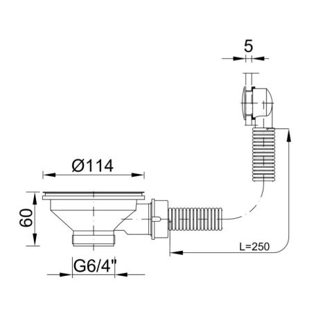Styron 656 Leereszőszelep 114mm-es rozsdamentes mosogatótálcához kör túlfolyóval