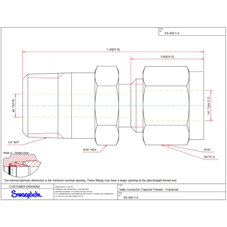 Swagelok STS csatlakozó  1/4" SW (Tube) x 1/4" KM (NPT) SS-400-1-4