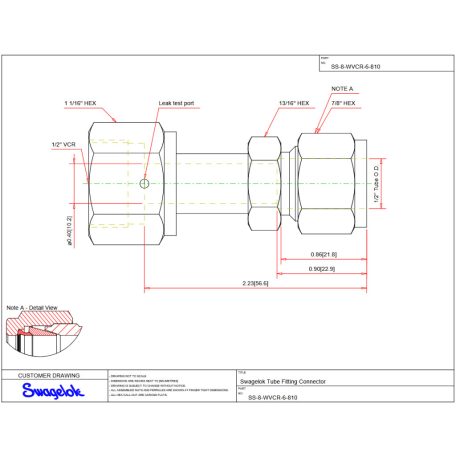 Swagelok STS "VCR" csatlakozó 1/2" SW (Tube) x 1/2" BM (VCR) SS-8-WVCR-6-810
