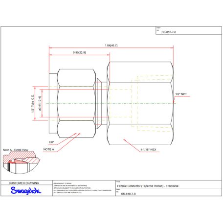 Swagelok STS csatlakozó 1/2" SW (Tube) x 1/2" BM (NPT) SS-810-7-8